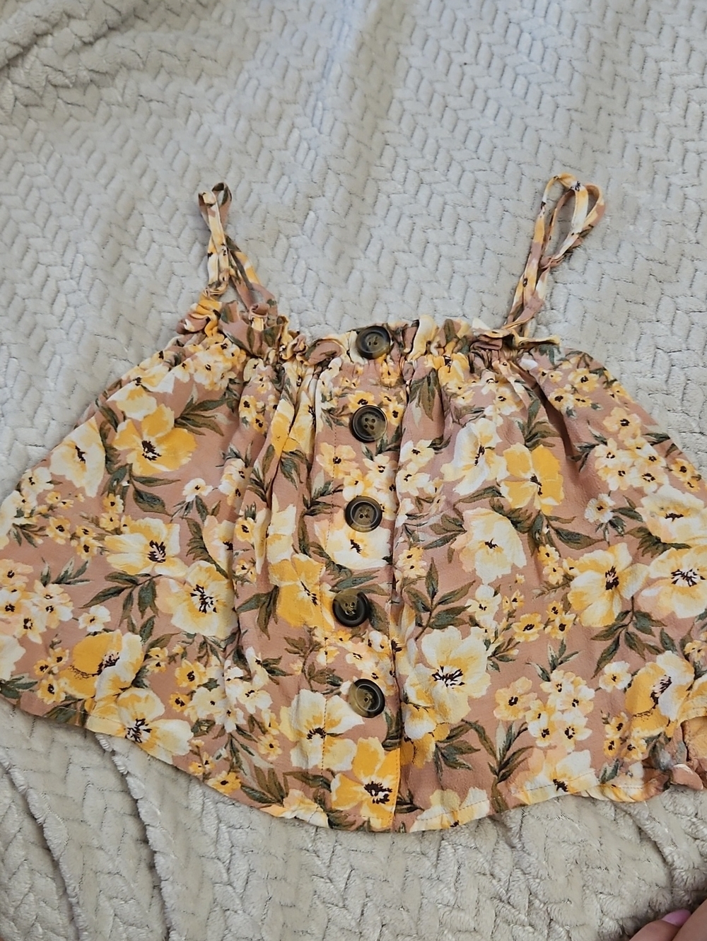 Floral Button-Front Crop Tank Top - Pink & Yellow
